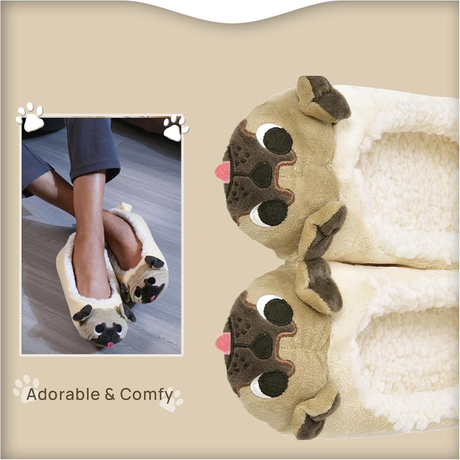 Pug Slippers for Women Cute Dog Slippers Socks Warm Animal Soft Plush House Shoes Indoor