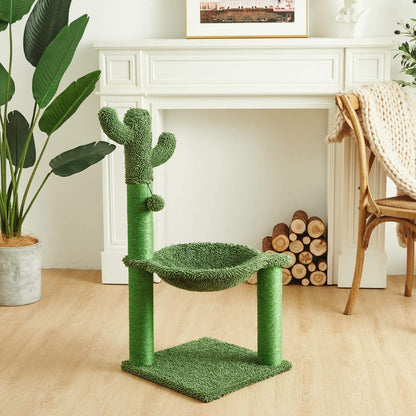 35 Inches Cactus Cat Tree with Hammock and Full Wrapped Sisal Scratching Post for Cats Green Large