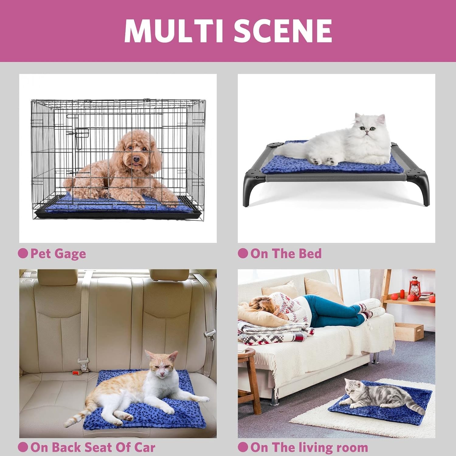 Self Warming Cat Bed,Super Soft Dog Bed Crate Bed Blanket, Self Heating Cat Pad, Thermal Cat and Dog Warming Bed Mat.