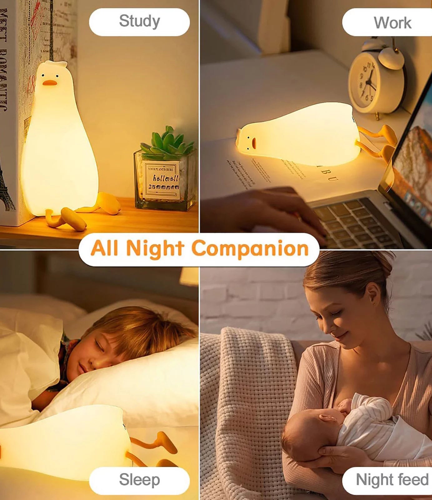 LED Lying Flat Night Light, Cute Light up , Silicone Dimmable Nightlight, Rechargeable Bedside Touch Lamp for Breastfeeding Toddler Baby Kids Room Decor Gift