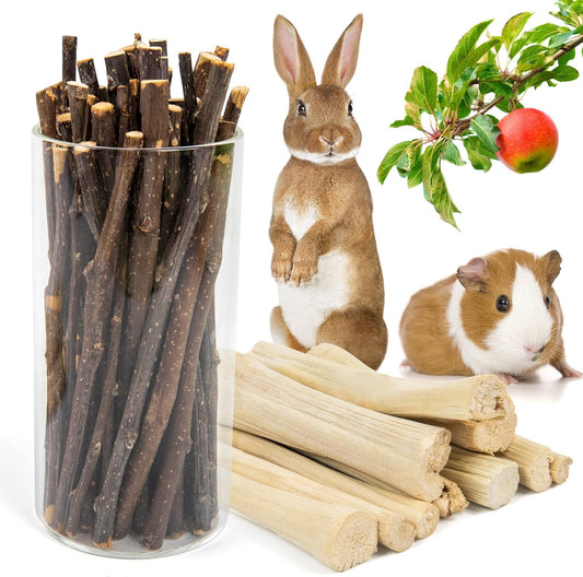 200G Natural Apple Sticks and 120G Sweet Bamboo Sticks Small Animal Chew Toys Molar Wood Toys Treats for Guinea Pigs Bunnies Chinchilla Hamster Squirrel Rabbits