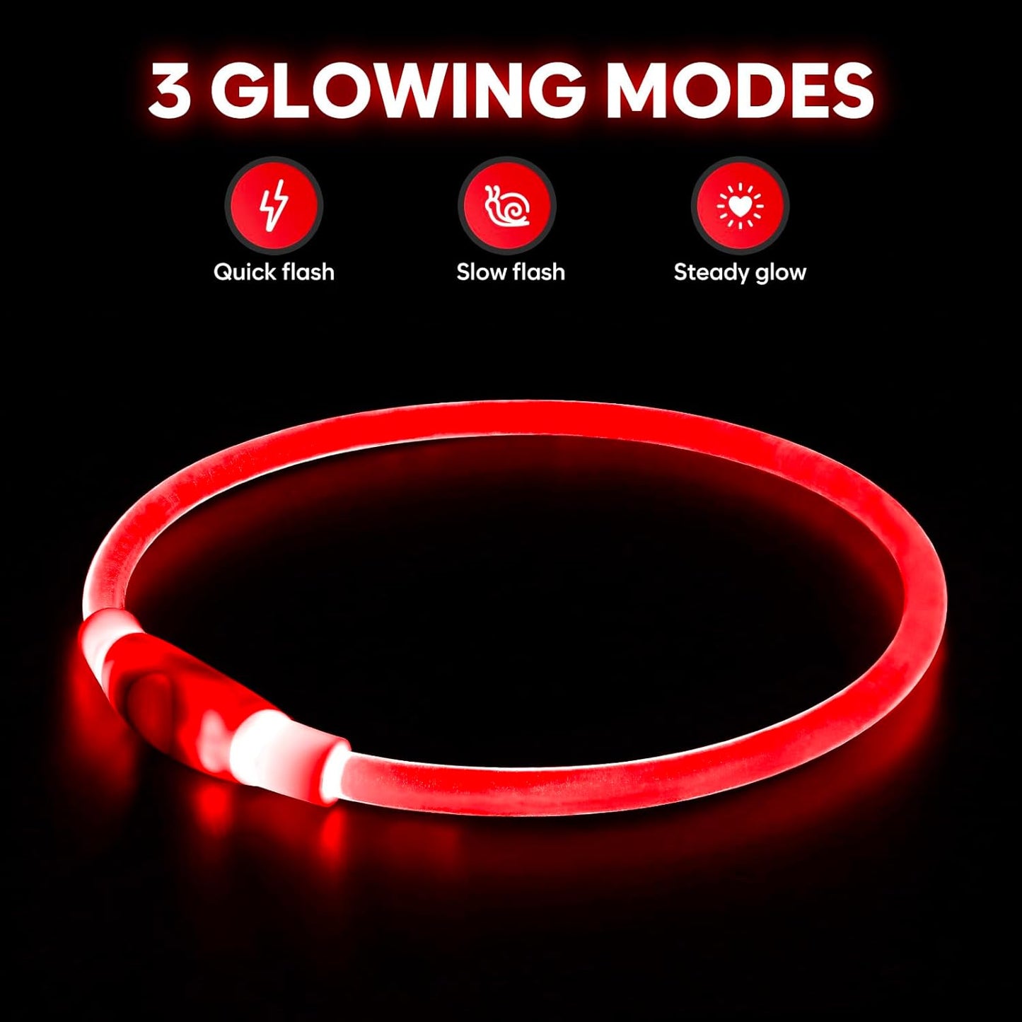 LED Dog Collar Light - USB Rechargeable Light up Dog Collars, DIY Flash LED Dog Necklace for Your Dogs Walking at Night (Red)