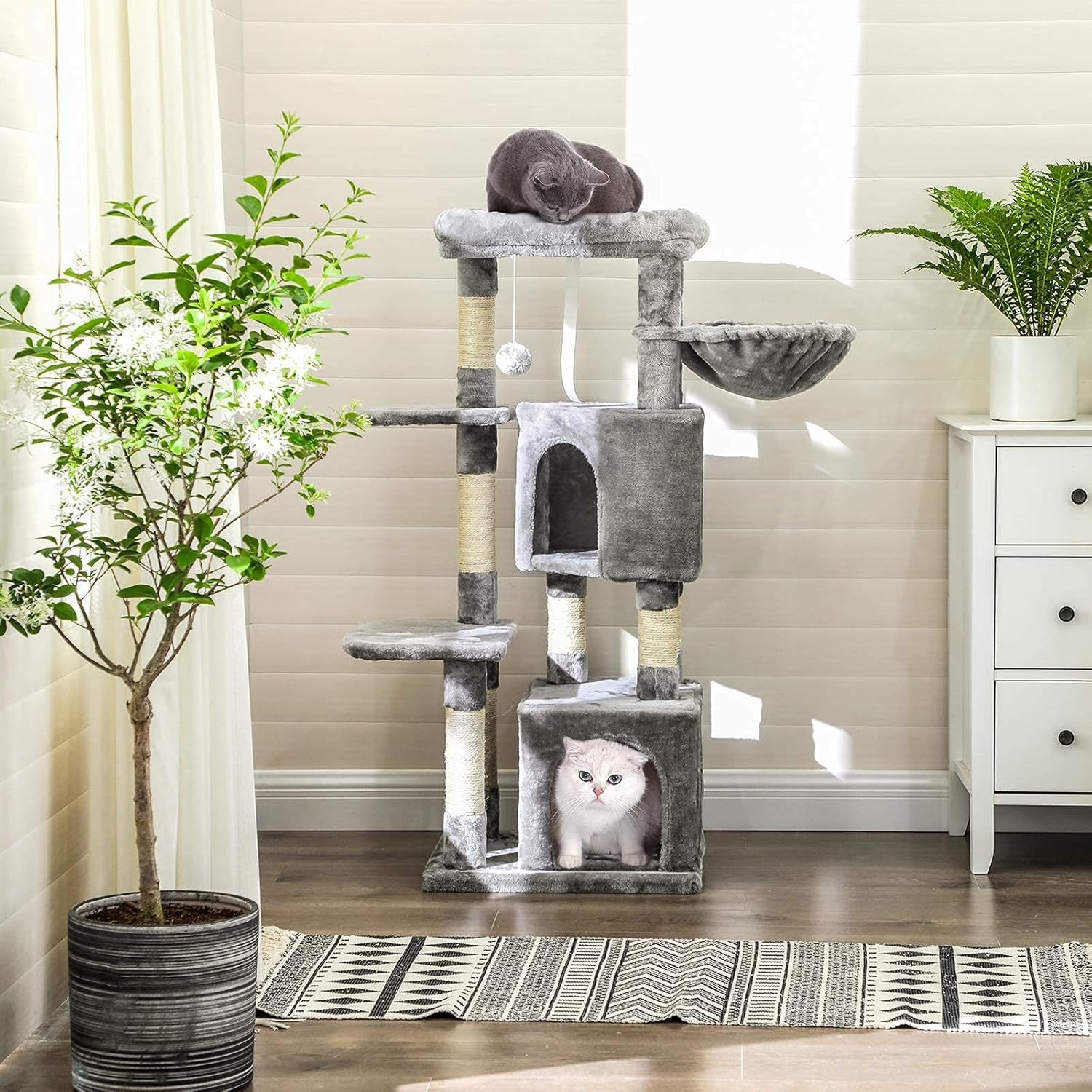 Cat Tree, Cat Tower, Scratching Posts, 47.2 Inches, Light Gray UPCT80W