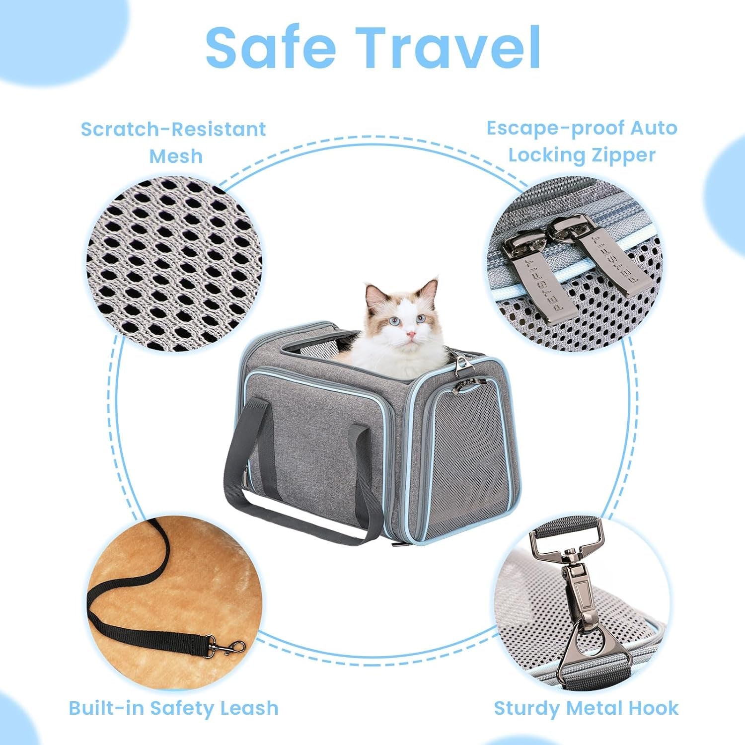 Expandable Cat Carriers Airline Approved, 16"X10"X9" Small Dog Carrier Soft-Sided Portable Washable Pet Travel Carrier with Two Extension for Kitten,Rabbit, Puppy, Small Animal